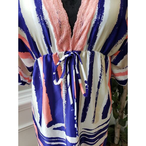 Grass Collection Shift Dress Womens Large Blue White Kimono Sleeve V Neck - Picture 9 of 13